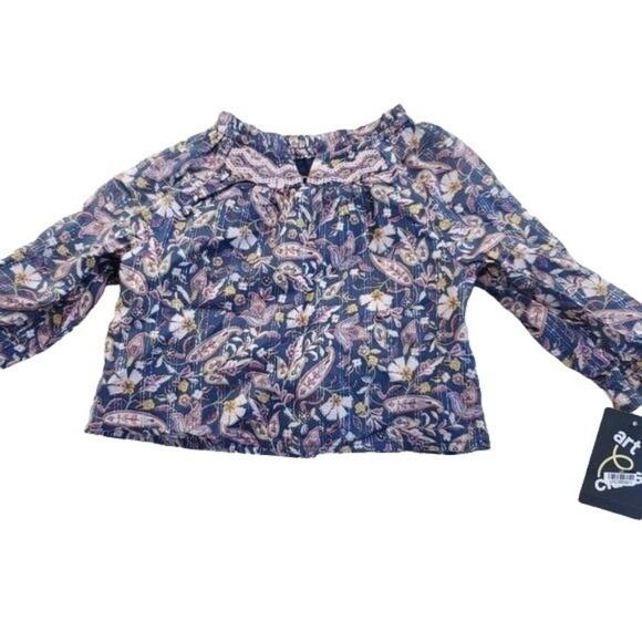 Blue Paisley Floral Toddler Shirt Art Class Shirt 12 Months - Picture 1 of 8